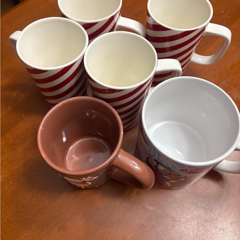 Festive Red and White Striped Mugs Set